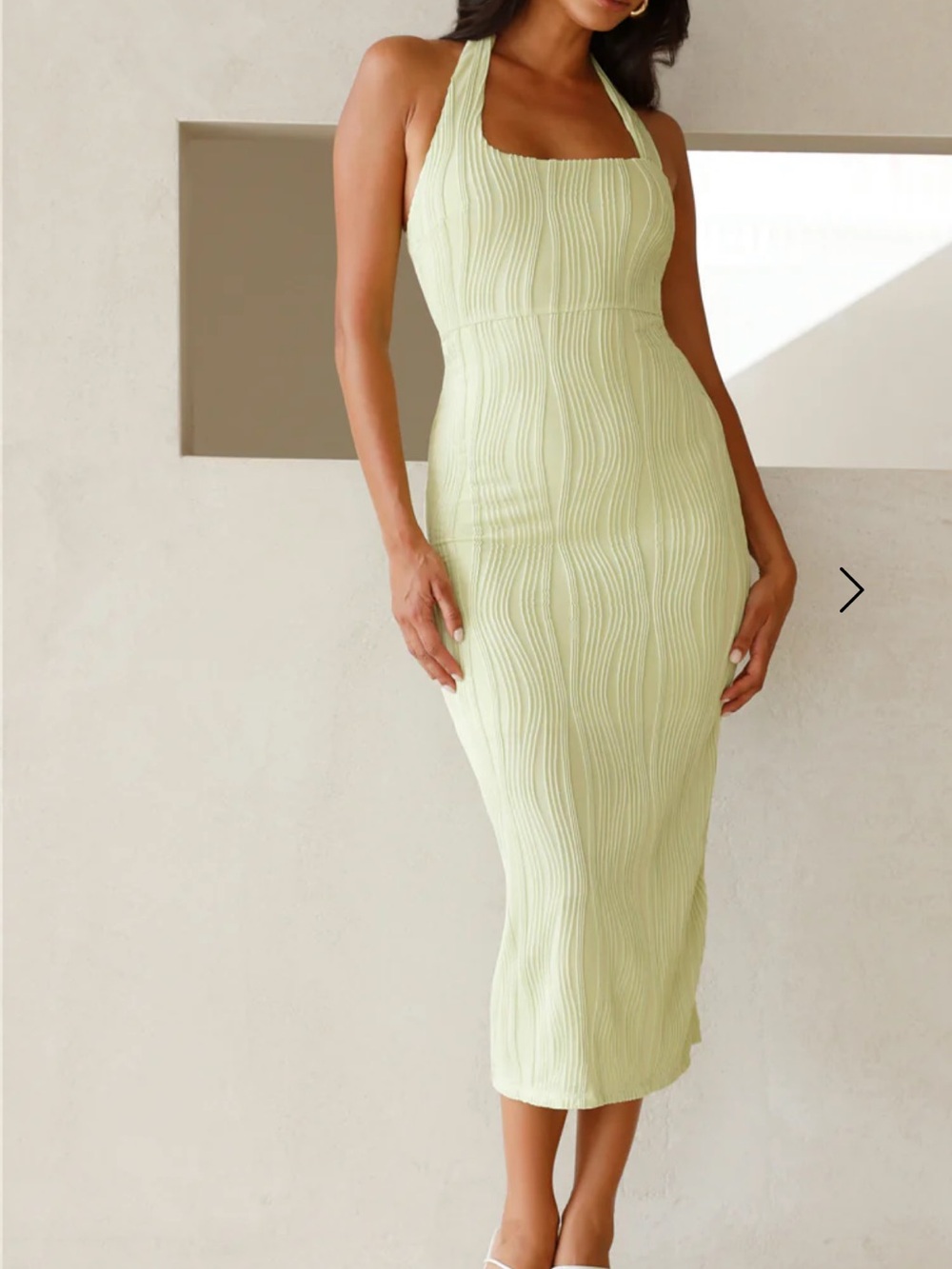 Hello Molly Pale Lime Halter Midi Dress